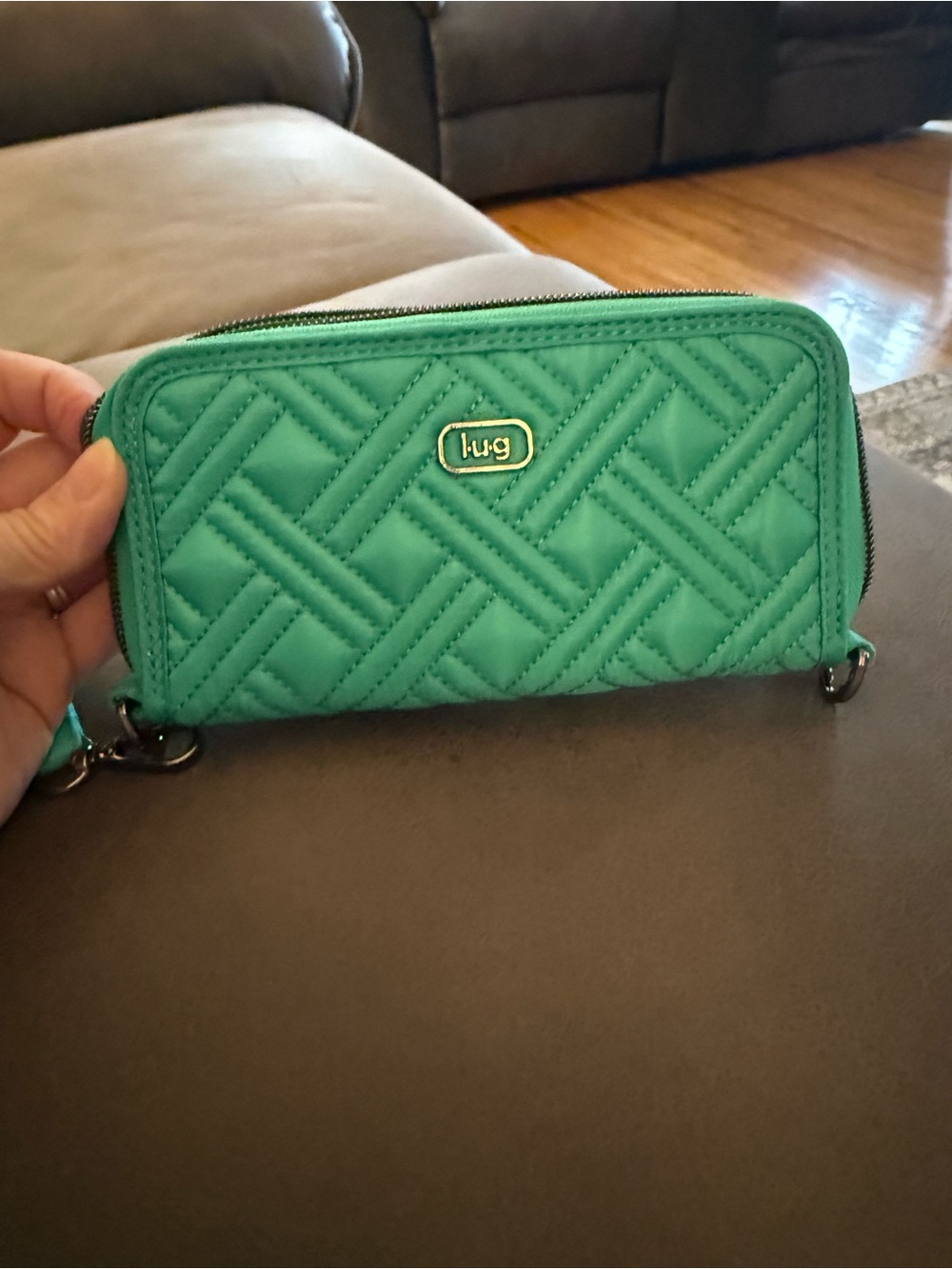 lug Quilted Zip Wallet in Teal Green